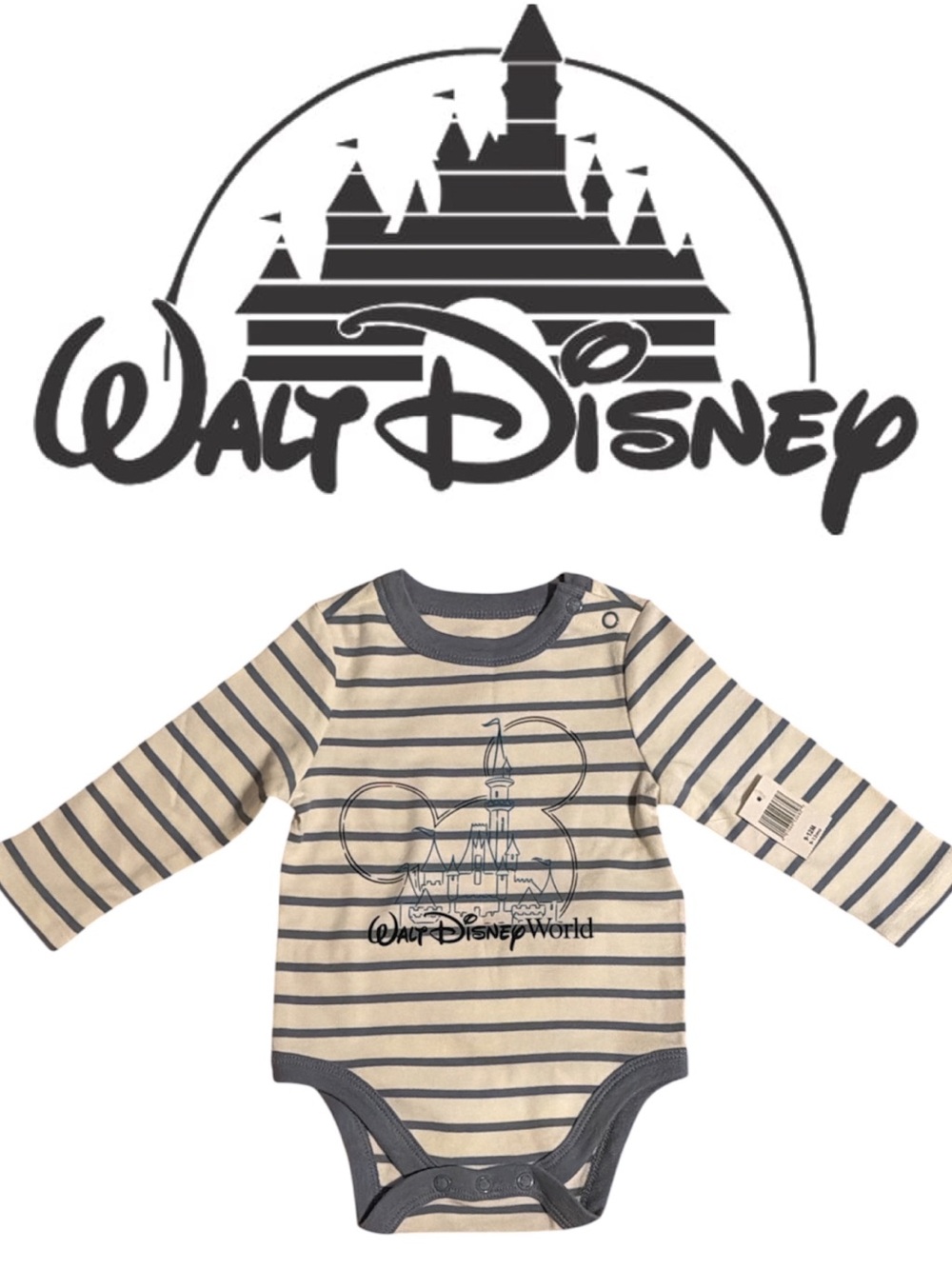 3/$30 Disney organic cotton, long sleeve onesie